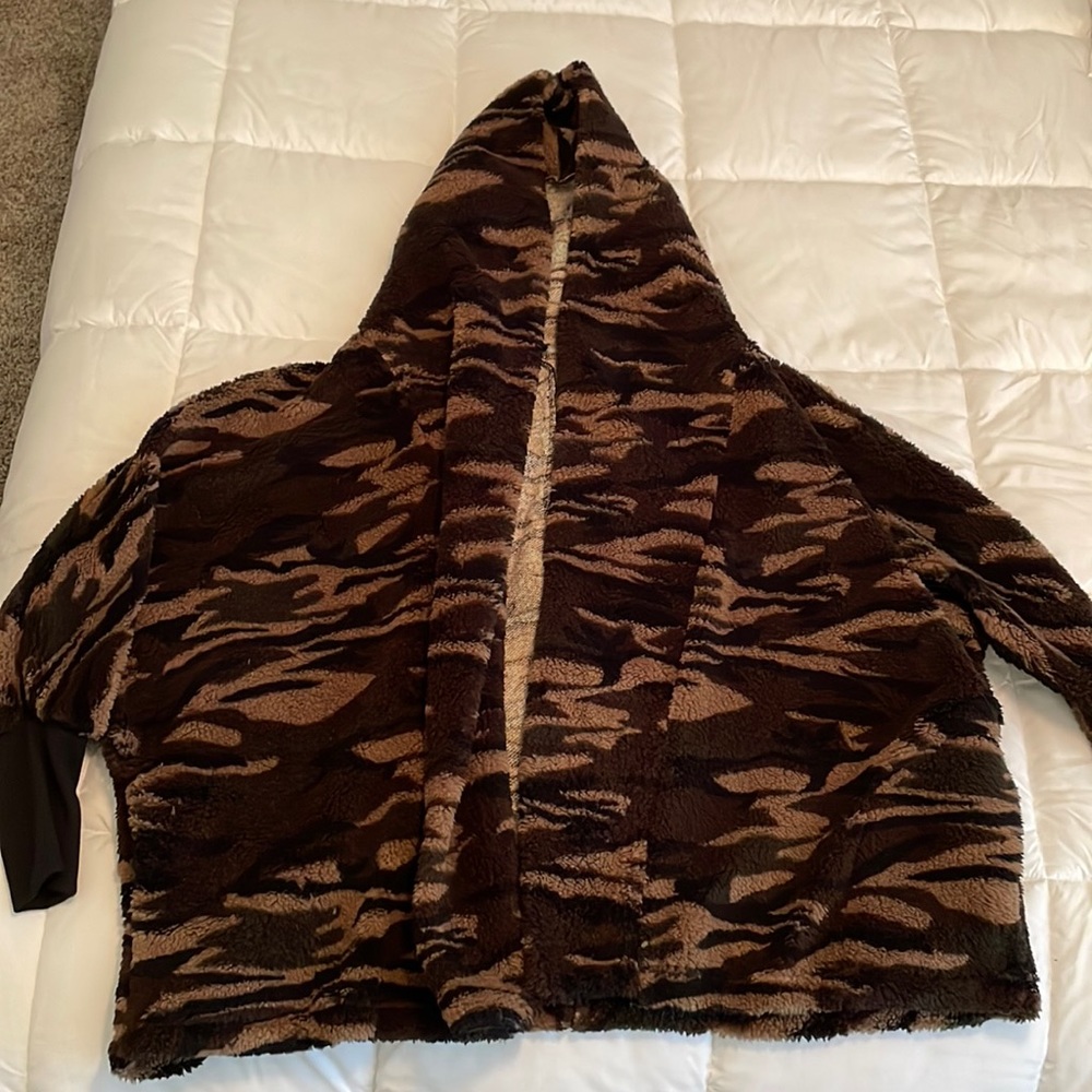 Open Front Camo Teddy Jacket